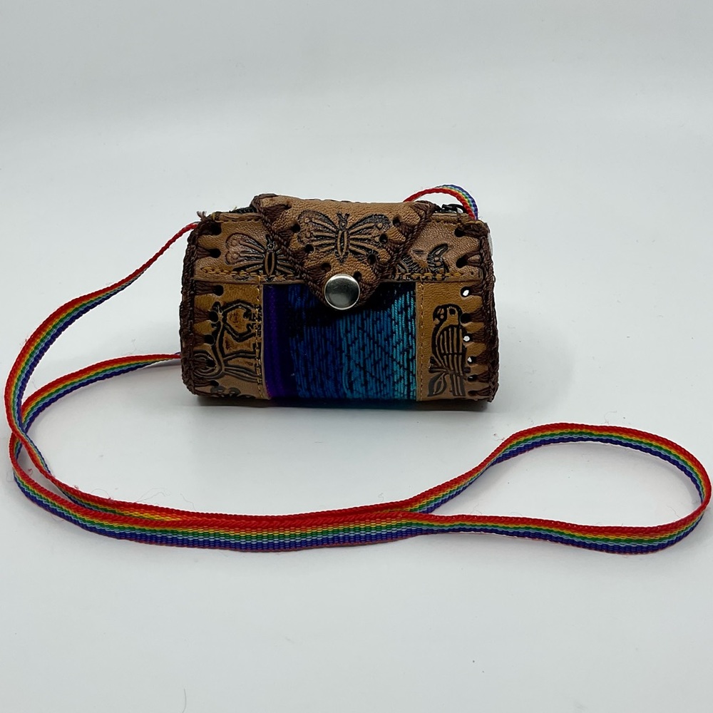 Vintage Rainbow Tooled Leather Mini Bag